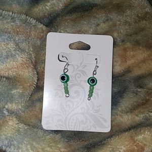 Green evil eye earrings